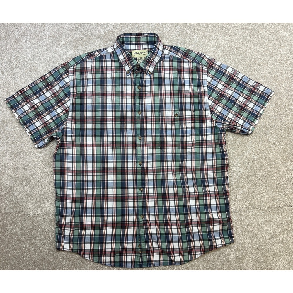 Eddie Bauer Plaid Short Sleeve Button Up Shirt Men's Large L Cotton